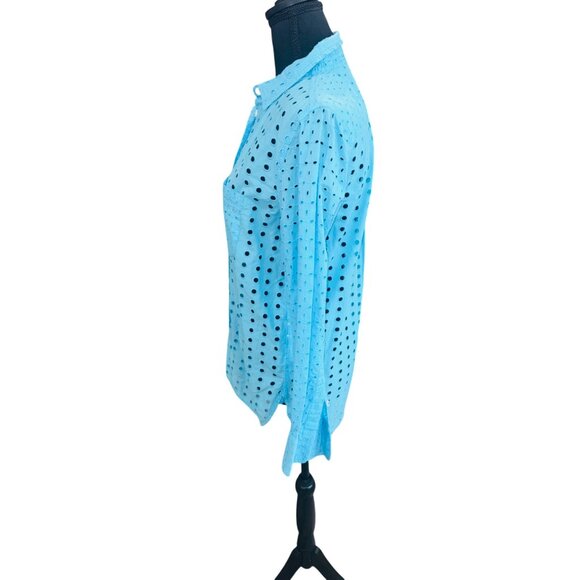 J.Crew Baby Blue Classic Eyelet Button-Up Shirt Long Sleeve Cotton 8 Sustainable - Picture 5 of 11